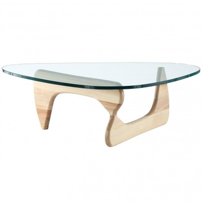Stolik STABLE - szkło transparentne, podstawa drewniana jesion