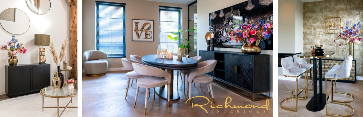 Richmond Interiors, złote dekoracje,meble tapicerowane,stolik kawowy,stół